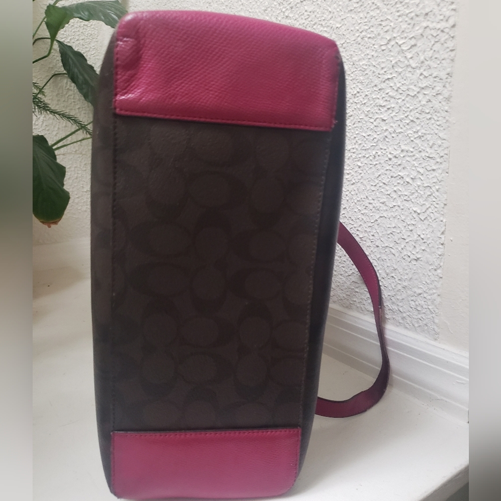 Coach Autentic F34603 Brown & Fuchsia Signature Tote Bag 13×11×5 - Picture 7 of 11